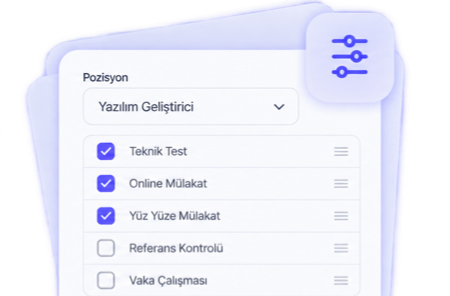 Yazılım Geliştirici pozisyonu için seçilen değerlendirme adımları listesi